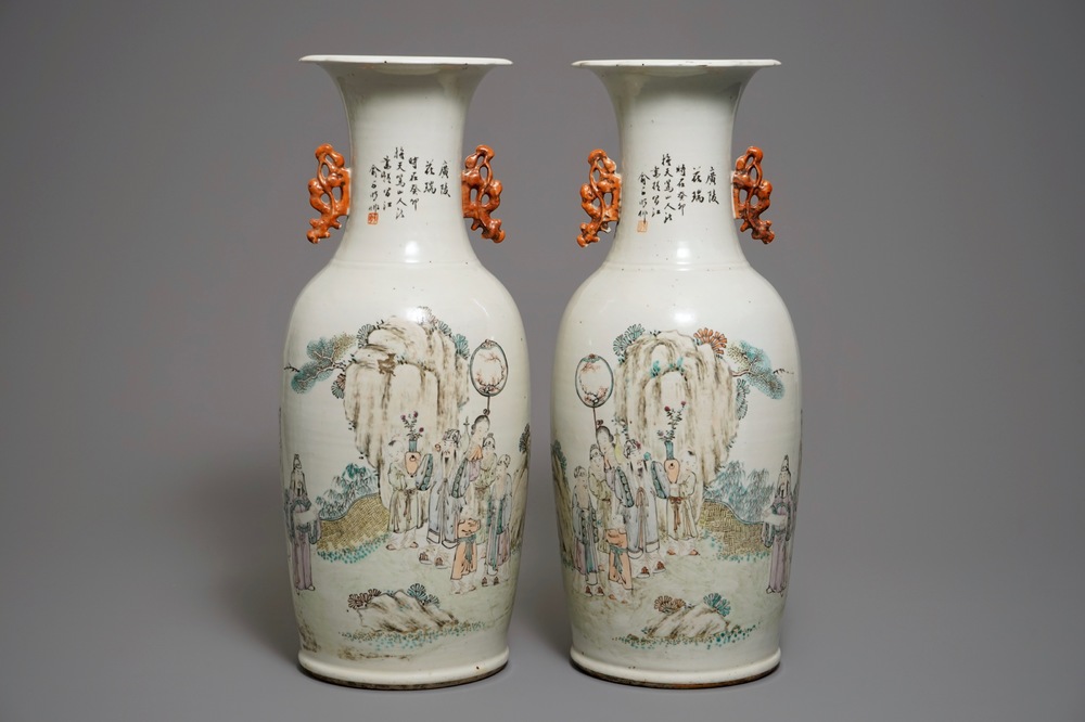 A pair of large Chinese qianjiang cai vases, 19/20th C.